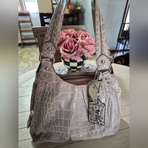 Coach Crocodile Pattern Shoulder Bag - Cream